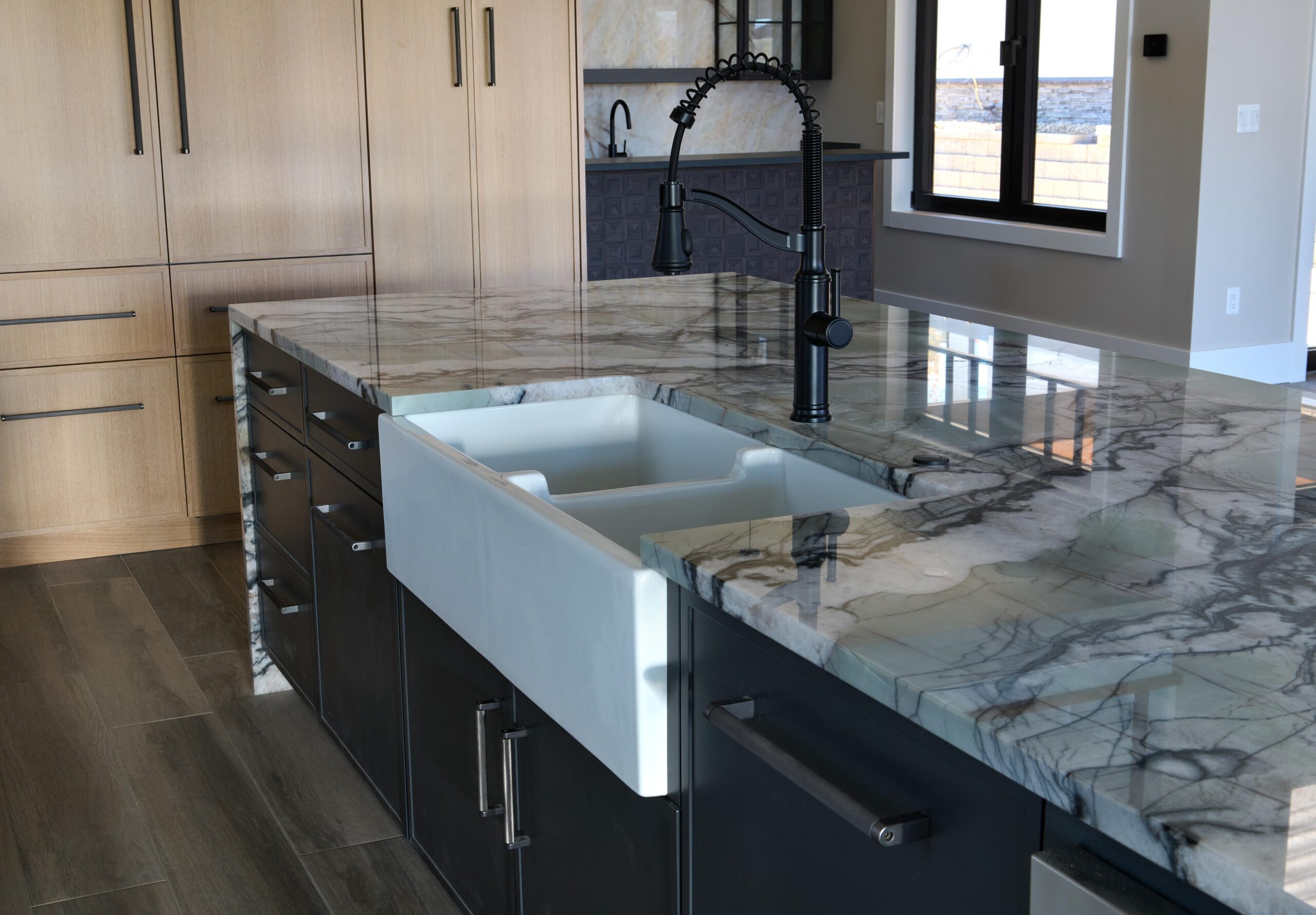 a kitchen with a sink and a counter enter keywords to append scaled